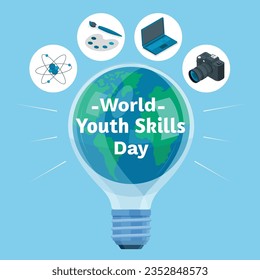 Youth Skills Day poster concept with World Youth Skills Day, aims to recognize the strategic importance of equipping young people with skills for employment and decent work