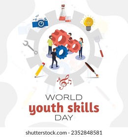 Youth Skills Day poster concept with World Youth Skills Day, aims to recognize the strategic importance of equipping young people with skills for employment and decent work