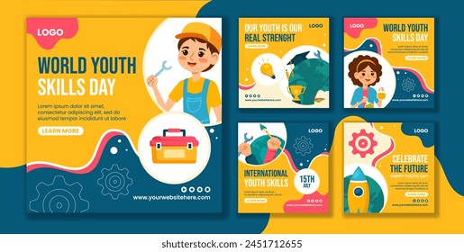 Youth Skills Day Social Media Post Flat Cartoon Hand Drawn Templates Background Illustration