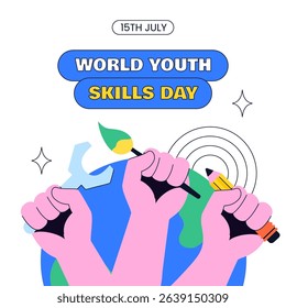 Youth Skills Day Social Post with Cartoon Characters and Flat Design Background Illustration
