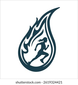 Youth and Sports Day Dynamic flame shape with a runners silhouette inside in fiery orange Fiery Runner Silhouette for Youth and Sports Day