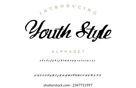 Youth Style hand lettered font Smooth beautiful brush script  design Handwritten lettering typeface Cursive alphabet Quality typography for quotes titles logos posters apparel packaging social .