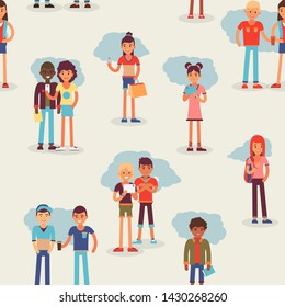 Youth teens group vector grouped teenagers and friends characters of girls or boys together illustration young student community friendship, set of youthful people