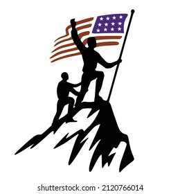 youth theme vector image carrying the american flag on the mountain 
