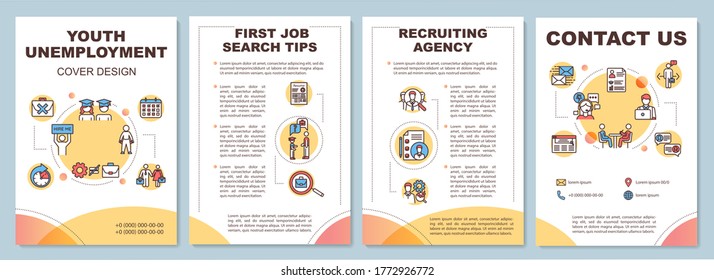 Youth Unemployment Brochure Template. Recruitment Agency Flyer, Booklet, Leaflet Print, Cover Design With Linear Icons. Vector Layouts For Magazines, Annual Reports, Advertising Posters