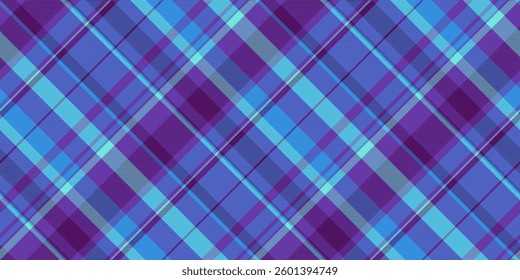 Youth vector tartan fabric, tradition background texture plaid. Fold textile pattern check seamless in violet and cyan colors palette.