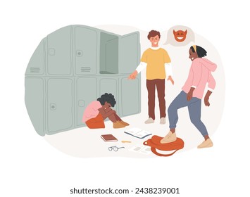 Youth violence isolated concept vector illustration. Gang violence, physical force, youth bullying, child abuse, cheering filming, school fight, teenager attack vector concept.