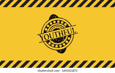 Youthful black grunge emblem with yellow background. Vector Illustration. Detailed.