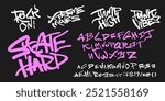 Youthful font with skater quotes. Marker graffiti street art font dynamic bold strokes, spirited expressive headline, youth urban vibe. Art typo design. Vector typeset