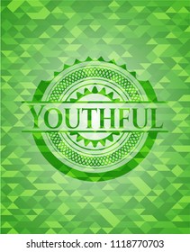 Youthful green emblem. Mosaic background