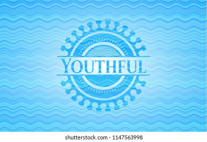 Youthful light blue water wave style badge.