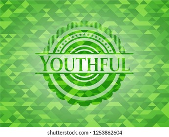 Youthful realistic green emblem. Mosaic background