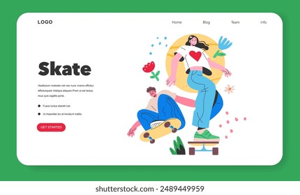 Youthful skateboarders enjoying a sunny day at the park. Energetic urban sports scene with a touch of nature. Vector illustration.