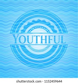 Youthful sky blue water wave style badge.