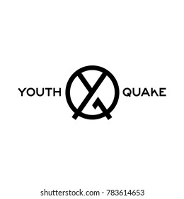 Youthquake sign. Original logo of a conceptual metaphor Youth Quake, which means a shift in cultural norms influenced by the values of young people. Symbol of changes in a society, like an earthquake.