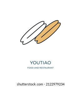 youtiao icon from food and restaurant collection. Thin outline youtiao, food, culture detailed offset lineal color icon isolated on white background. Line vector youtiao sign, symbol for web and 