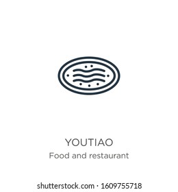 Youtiao icon. Thin linear youtiao outline icon isolated on white background from food and restaurant collection. Line vector sign, symbol for web and mobile