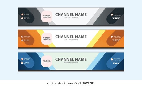 Youtube Channel Blue, Orange and gray Horizontal Cover. Banner with Nickname. The header for Social Media Account. Vector illustration