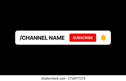 Youtube Channel Name Lower Third. Subscribe Button. Social Media Banner For Your Video On Black Background. Vector Illustration