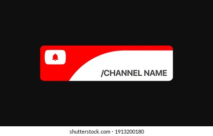 Youtube Channel Name Lower Third. Red Broadcast Banner For Video On Black Background