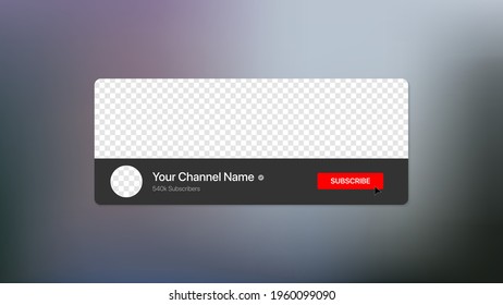 Youtube Channel Name Lower Third with Content Placeholder. Broadcast Banner for Video On Blurry Background. Placeholder for Channel Logo. Vector illustration