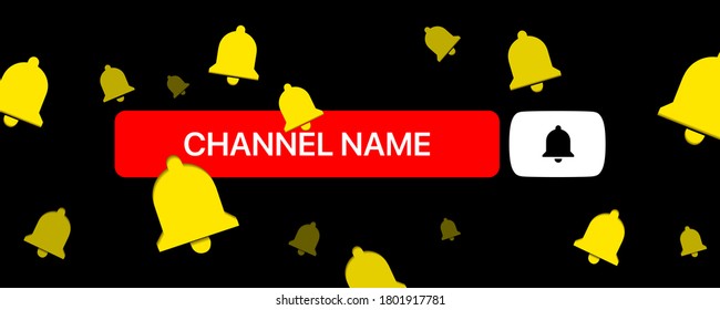 Youtube Channel Name Subscribe Title With Flying Bells. Subscribe Button. Bell Icon. Vector Illustration 