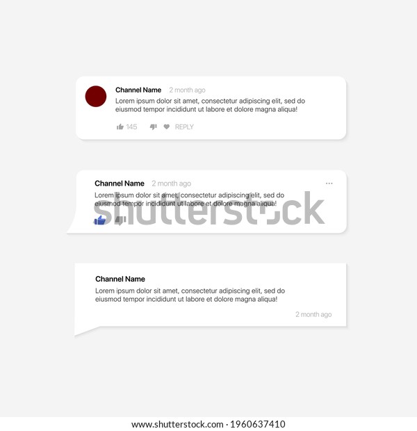 Youtube\
Comment Template. Social Media Text Bubbles. Set of Modern Comment\
Bubbles, Bubble Template. Vector\
illustration