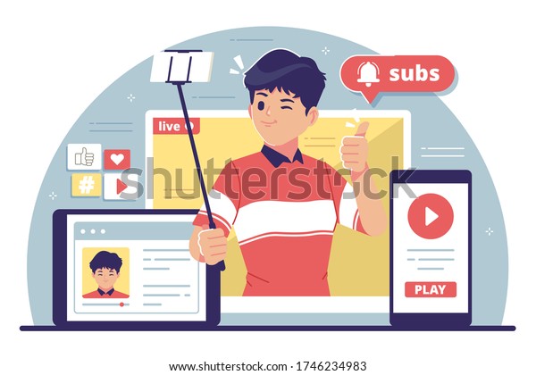 Vektor Stok Youtube Content Creator Flat Design Illustration Tanpa 