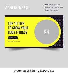 Youtube daily health fitness tips and tricks video thumbnail banner template design, fully editable vectro eps 10 file format