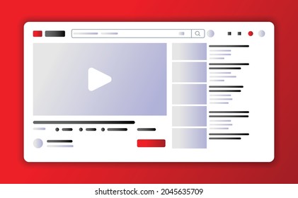 Youtube design concept. Website layout and user interface development. Mock up social network page. Vector illustration in flat style. UI UX template.