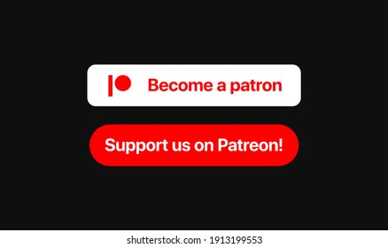 Youtube Donation Patreon buttons. Support channel. Social Media elements for video service platforms