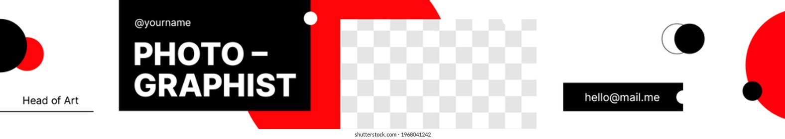 Youtube Geometric Black White Red Horizontal Cover for Social Media with Transparent Background. Vector illustration