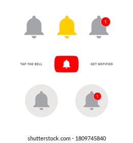 Youtube Get Notified Bell Icon Set. Vector Illustration On White Background