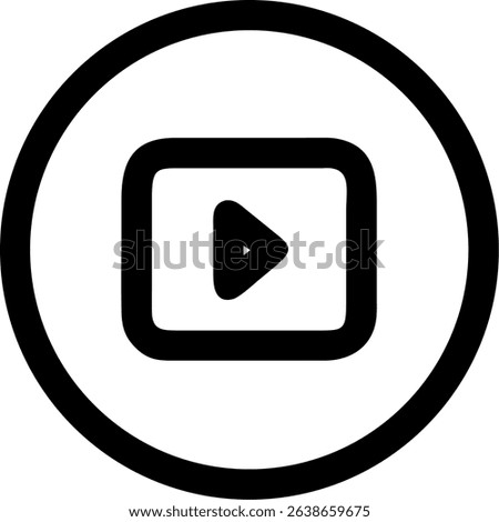 A YouTube icon is encased in a circular outline frame, suitable for social media, branding, and channel promotion.