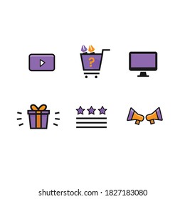 icono de youtube, cómo pedir, ordenador, regalos, valoraciones y anuncios. diseño vectorial