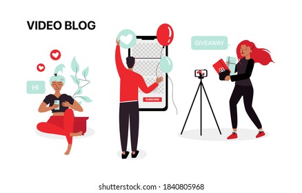 Youtube Illustration. Bloggers Make Content. Video Blog Illustration 