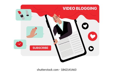 Youtube Illustration. Fashion Video Blog About Cosmetics Vector Illustration. 