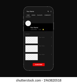 Youtube Mobile Interface. Social Media Video Service Profile Interface Mobile App Concept. Subscribe Button. Vector Illustration With Blank Background. Vector Illustration