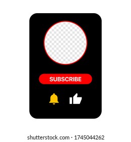 Youtube Profile Interface Black Pop Up Window. Subscribe Button. Bell, Like. Vector Illustration On White Background