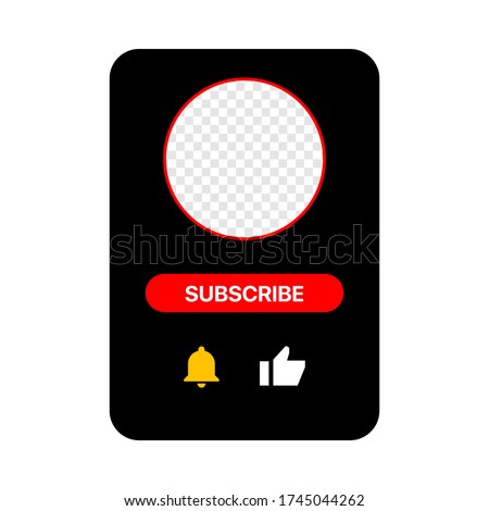 Youtube Profile Interface Black Pop Up Window. Subscribe Button. Bell, Like. Vector Illustration On White Background