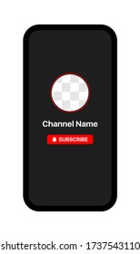 Youtube Profile Interface. IPhone Mockup. Subscribe Button. Channel Name. Transparent Placeholder. Put Your Photo Under Background. Social Media Vector Illustration. Black Background. Promote Yourself