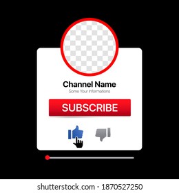 Youtube Profile Interface. White Pop Up Window. Subscribe Button. Bell, Like. Vector Illustration With Blank Background