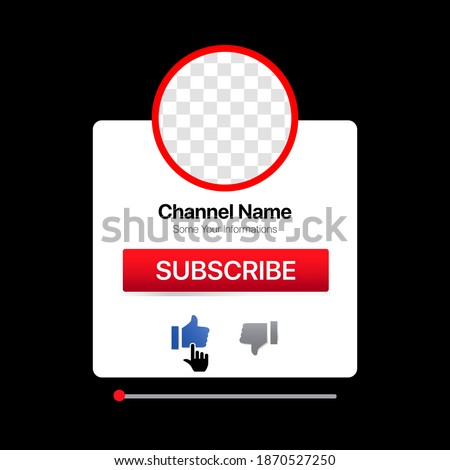Youtube Profile Interface. White Pop Up Window. Subscribe Button. Bell, Like. Vector Illustration with Blank Background