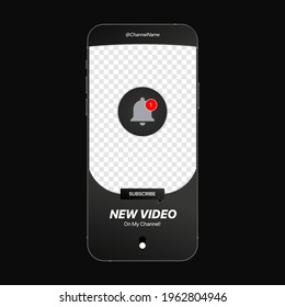 Youtube Promotion Mobile Banner With Transparent Background, Subscribe Button, Bell Notification, Swipe Icon. Realistic Smartphone Mockup. Social Media Vector Illustration