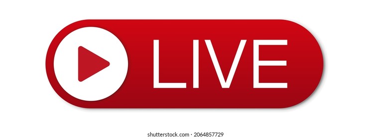 YouTube Red Live Button On A White Background. Live Symbol, Badge, Sign, Label, Sticker Template. Social Media Concept. Vector Illustration