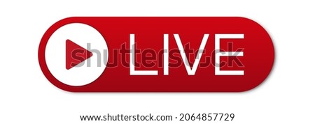 YouTube Red live button on a white background. Live symbol, badge, sign, label, sticker template. Social media concept. Vector illustration