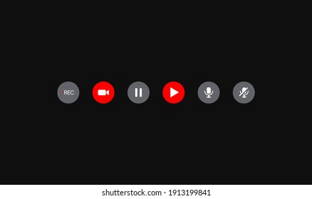 Botones de medios sociales. Conjunto de iconos para la plataforma de streaming de vídeo. Grabación, cámara, reproducción. pausa, silenciar, apagar el micrófono.