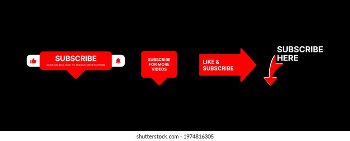 Youtube Social Media Subscribe Elements. Red Signs For Video Platform. Vector Illustration
