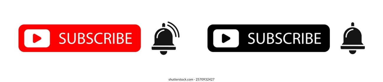 YouTube Subscribe Button and Notification Bell Editorial Vector Set. Rivne, Ukraine - January 2, 2025