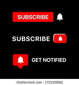 Youtube Subscribe Button Set. Youtube Lower Third. Youtube Bell Icon. Vector Illustration On Black Background